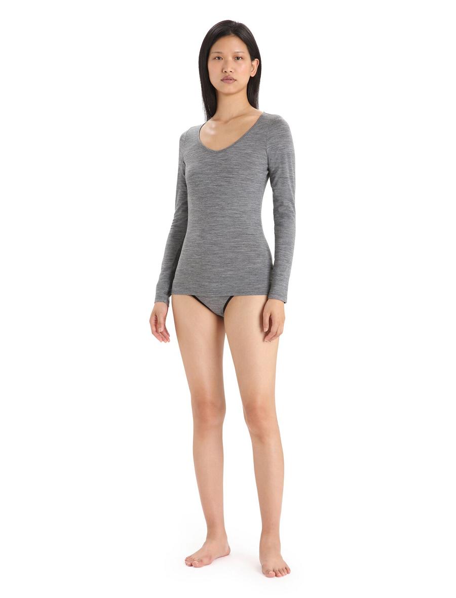 Women's Icebreaker Merino Siren Long Sleeve Sweetheart Top Underwear Gritstone Heather | CA 1257UZGT